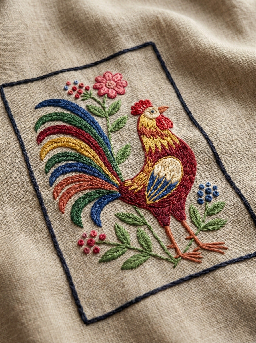 Folk Rooster And Flower Motif from Hungarian & Slavic Embroidery Motifs Book 4, a digital embroidery design reference for machine embroidery designs, embroidery patterns and botanical and floral embroidery.