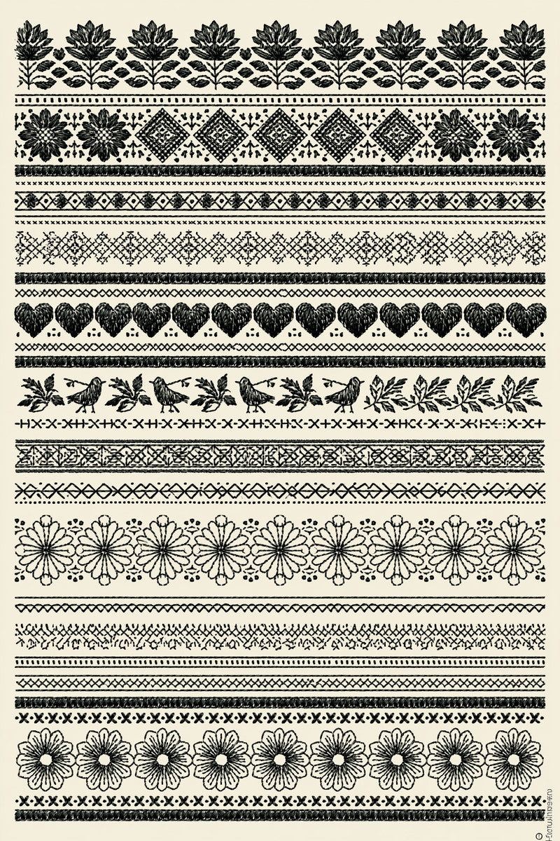 Folk Sampler Band Study from Hungarian & Slavic Embroidery Motifs Book 4, a digital embroidery design reference for machine embroidery designs, embroidery patterns and border and edge embroidery.