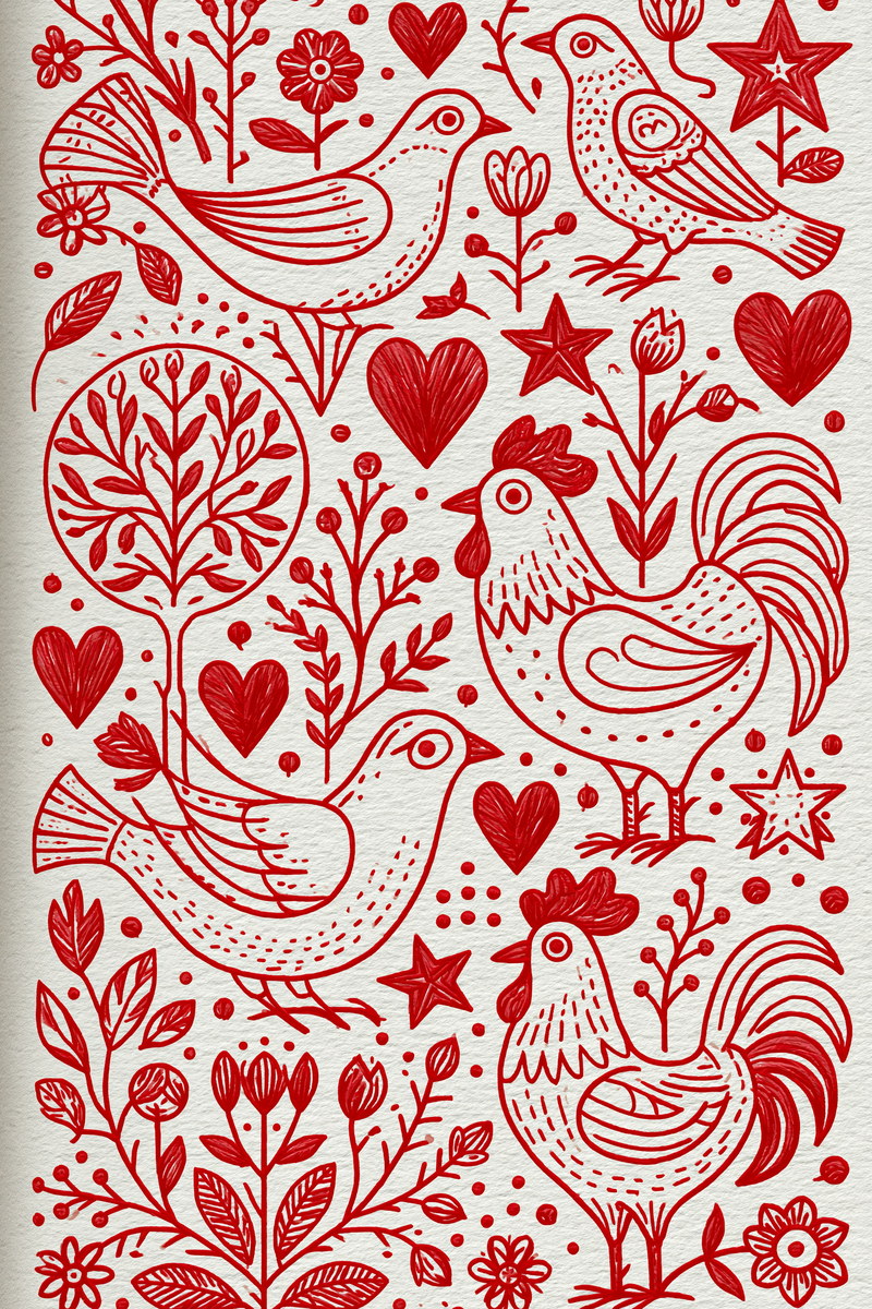 Folk Symbol Redwork Library Plate from Folk Redwork & Country Florals Book 2, a digital embroidery design reference for machine embroidery designs, embroidery patterns and botanical and floral embroidery.