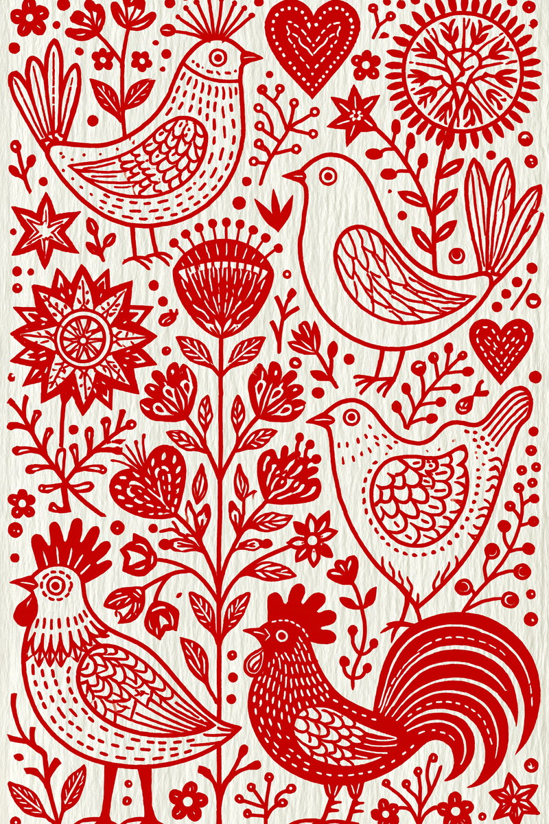 Folk Symbol Redwork Library Plate from Folk Redwork & Country Florals Book 4, a digital embroidery design reference for machine embroidery designs, embroidery patterns and botanical and floral embroidery.
