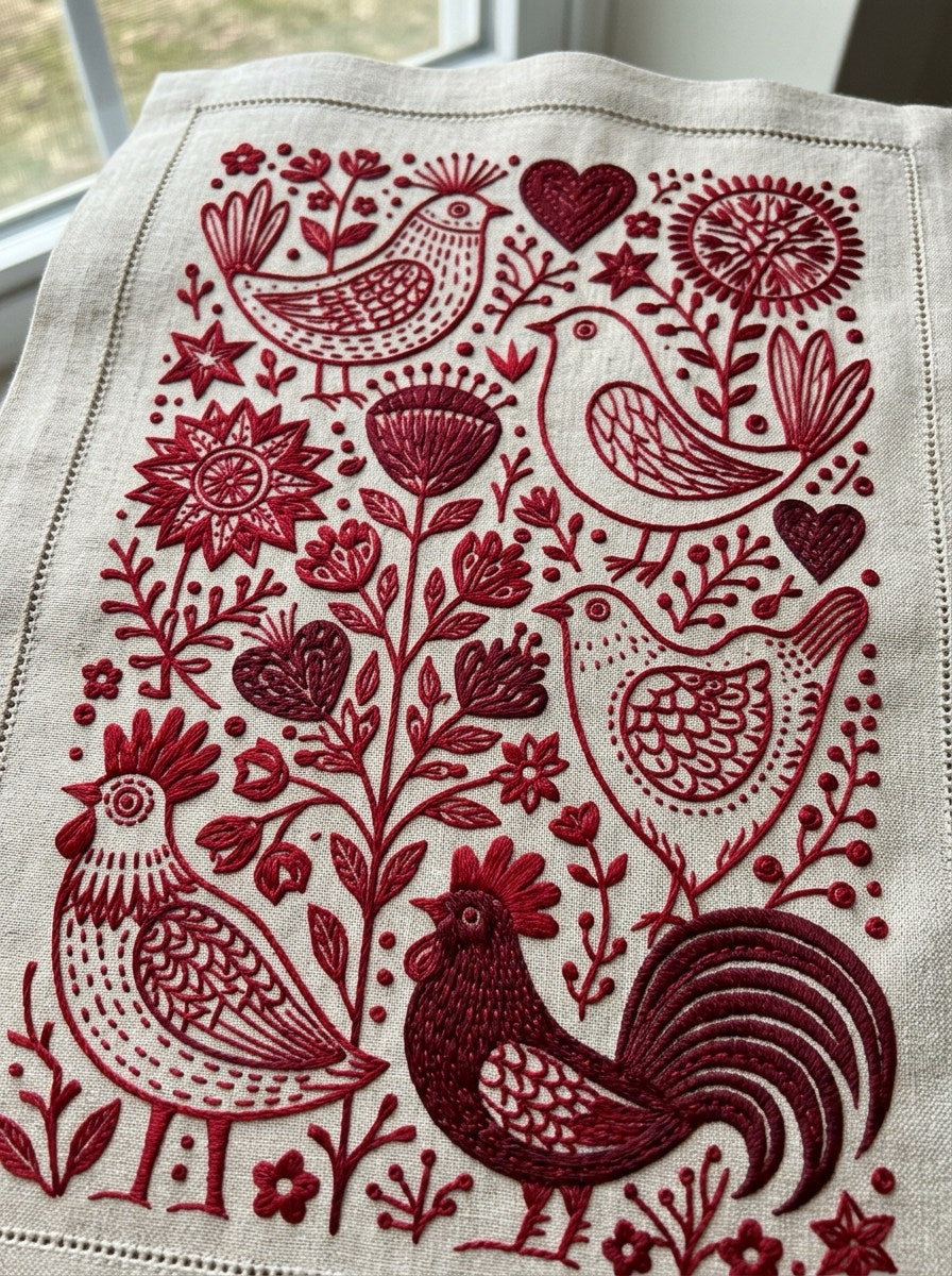 Folk Symbol Redwork Library Plate from Folk Redwork & Country Florals Book 4, a digital embroidery design reference for machine embroidery designs, embroidery patterns and botanical and floral embroidery.