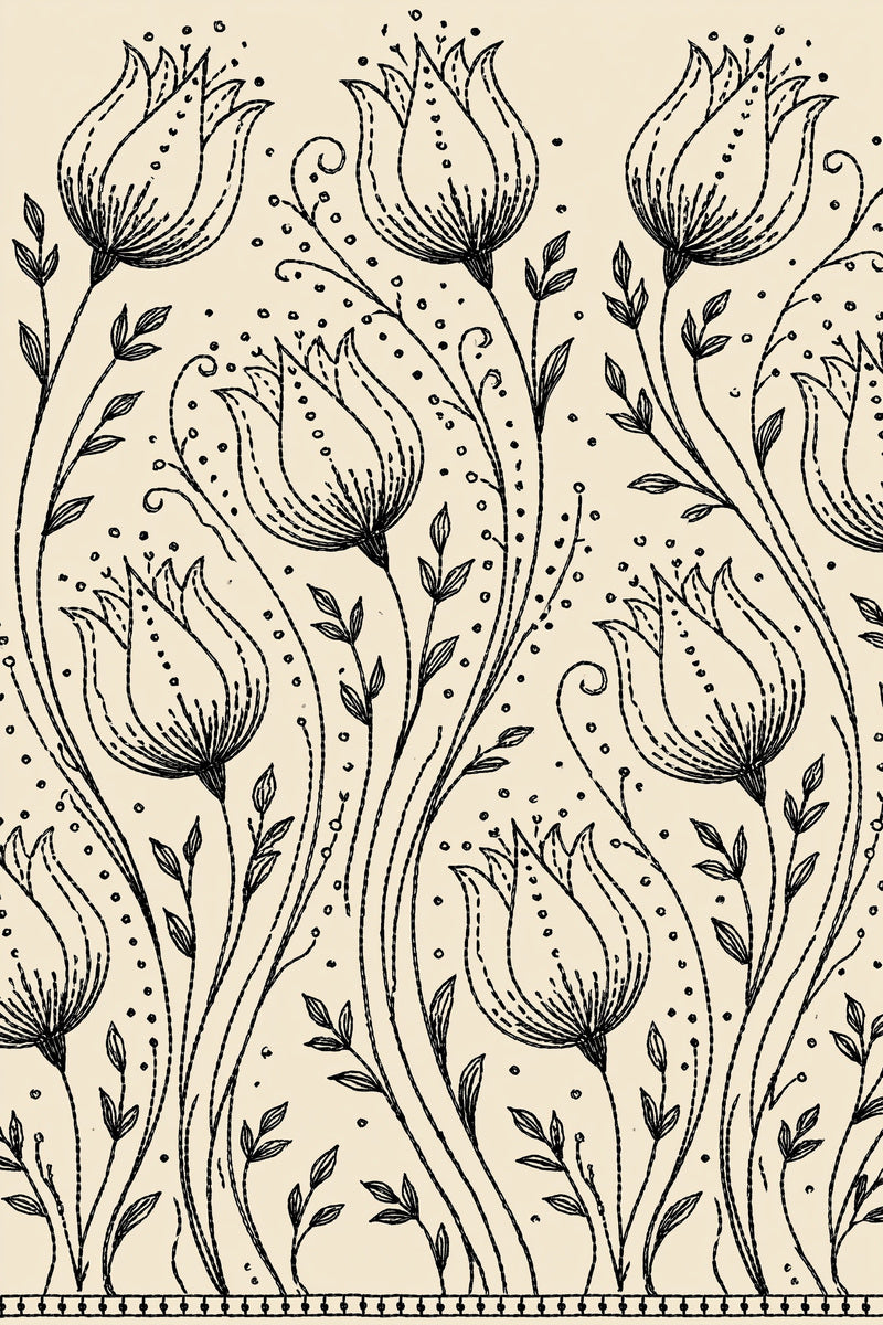 Folk Tulip Edge Border from Hungarian & Slavic Embroidery Motifs Book 3, a digital embroidery design reference for machine embroidery designs, embroidery patterns and border and edge embroidery.