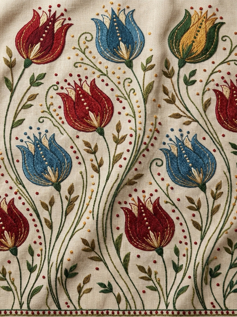 Folk Tulip Edge Border from Hungarian & Slavic Embroidery Motifs Book 3, a digital embroidery design reference for machine embroidery designs, embroidery patterns and border and edge embroidery.