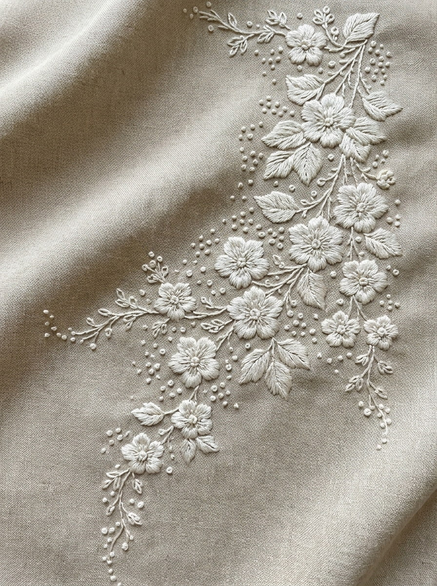 French Floral Corner Accent French from French Embroidery & La Broderie Blanche Book 1, a digital embroidery design reference for machine embroidery designs, embroidery patterns and corner embroidery.