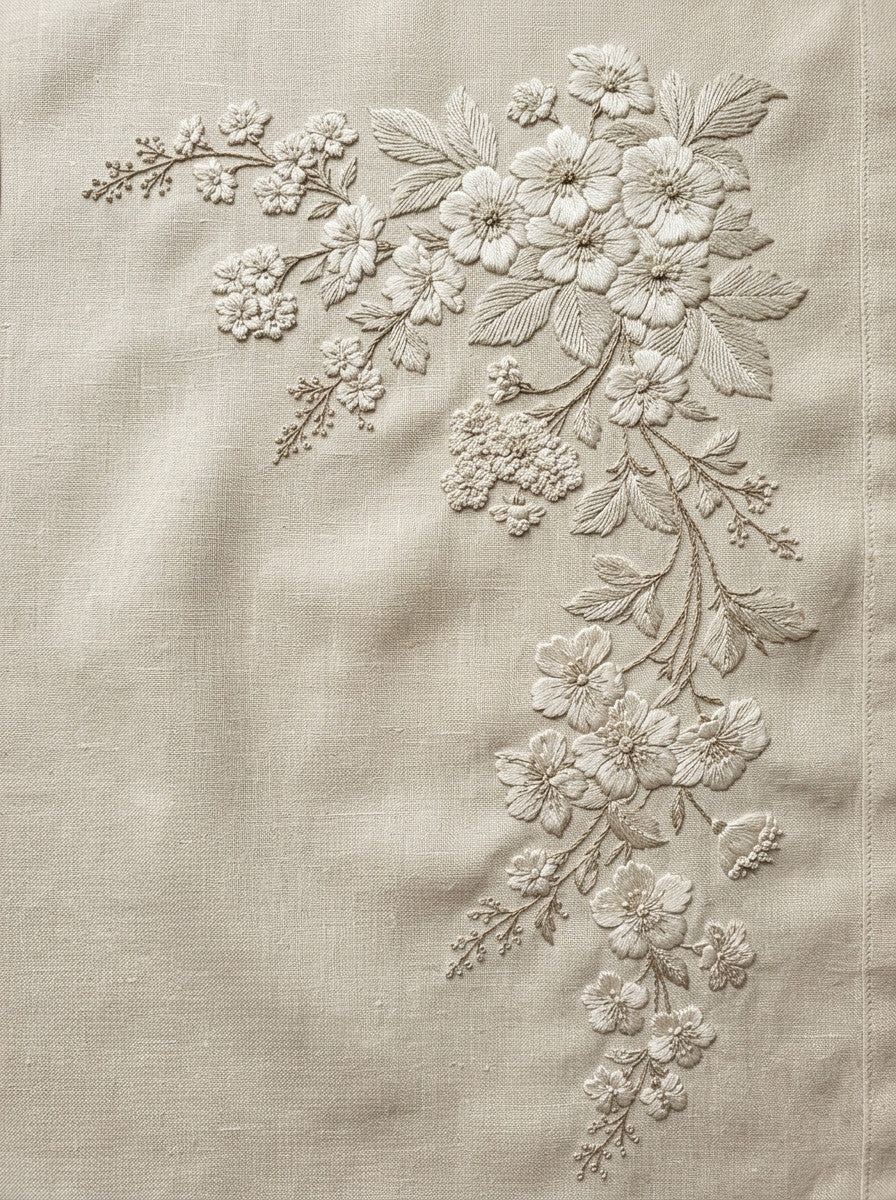 French Floral Corner Accent French from French Embroidery & La Broderie Blanche Book 6, a digital embroidery design reference for machine embroidery designs, embroidery patterns and corner embroidery.