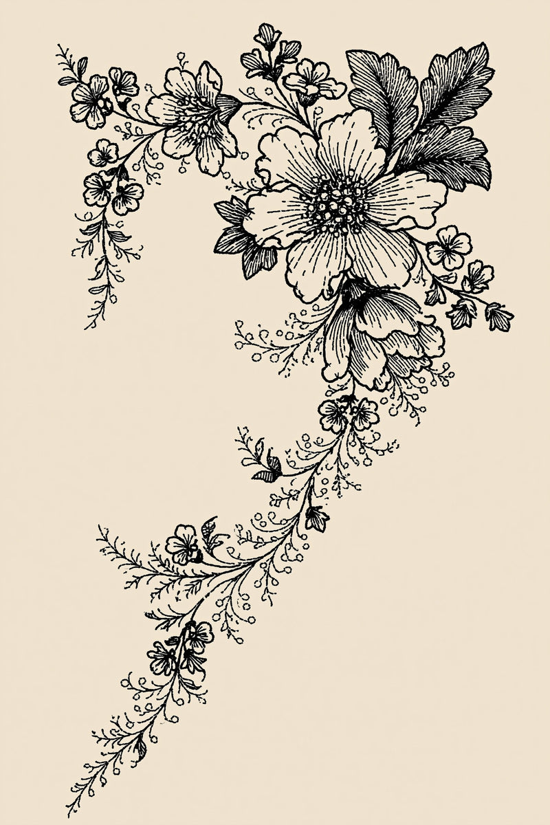French Floral Initial Corner Frame from French Embroidery & La Broderie Blanche Book 4, a digital embroidery design reference for machine embroidery designs, embroidery patterns and corner embroidery.