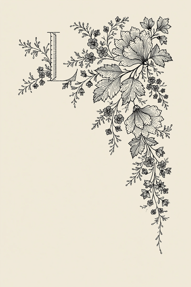 French Floral Initial Corner Frame from French Embroidery & La Broderie Blanche Book 6, a digital embroidery design reference for machine embroidery designs, embroidery patterns and corner embroidery.