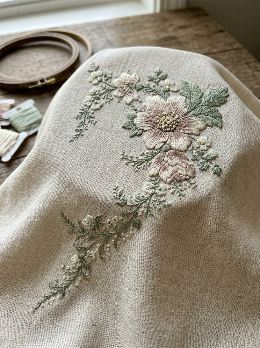 French Floral Initial Corner Frame from French Embroidery & La Broderie Blanche Book 4, a digital embroidery design reference for machine embroidery designs, embroidery patterns and corner embroidery.