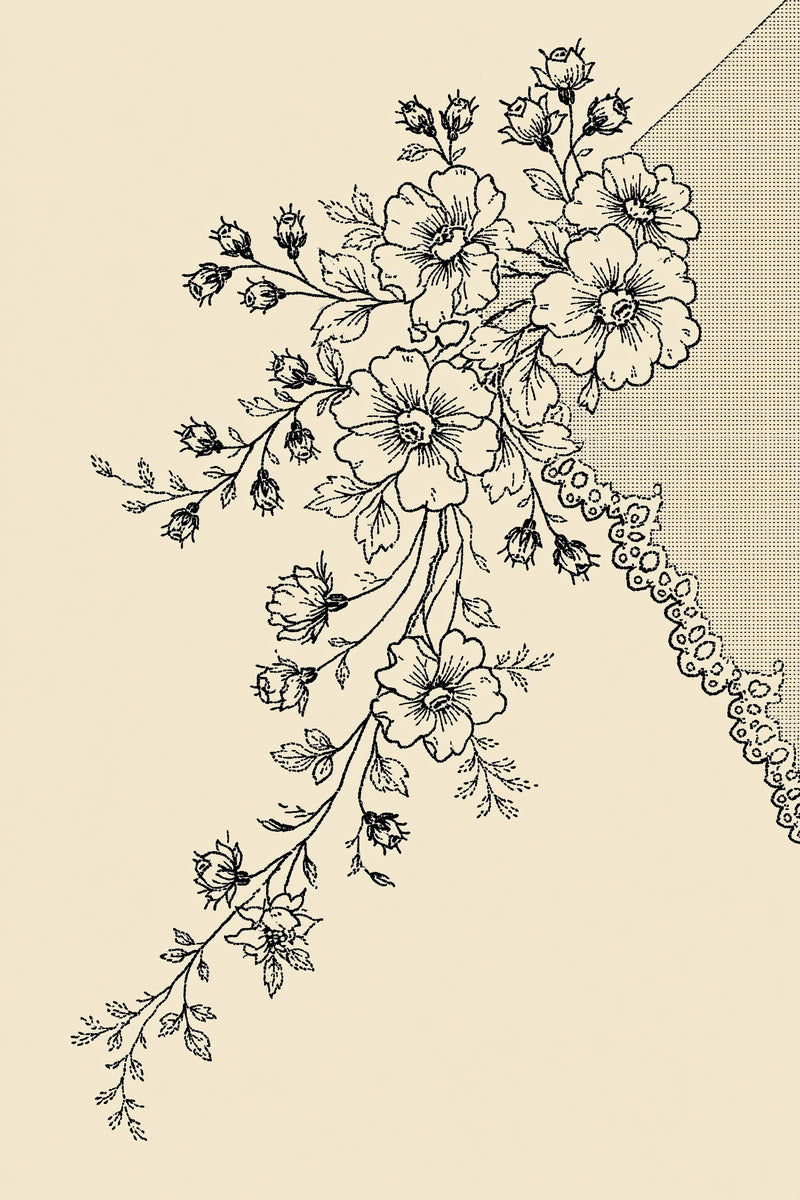 French Floral Table Linen Corner from French Embroidery & La Broderie Blanche Book 6, a digital embroidery design reference for machine embroidery designs, embroidery patterns and corner embroidery.