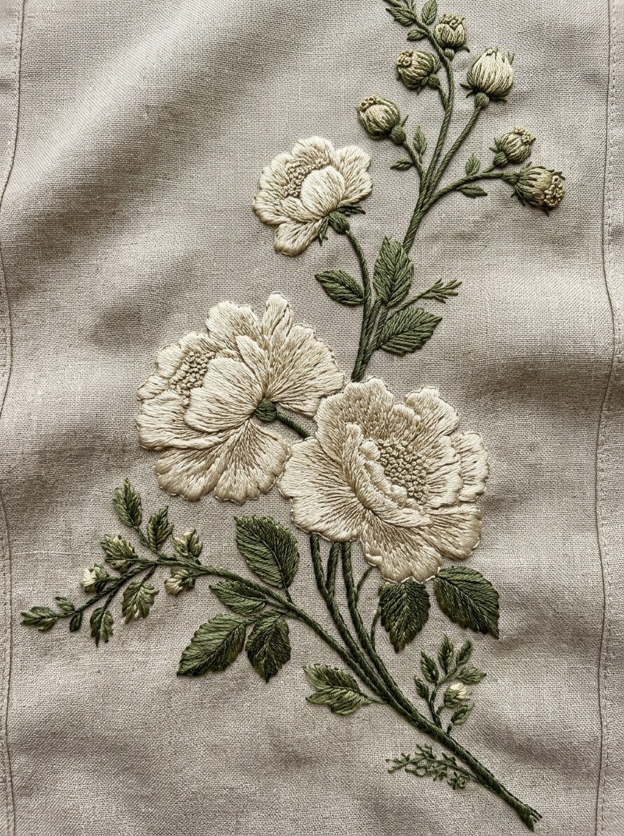 French Floral Table Linen Corner from French Embroidery & La Broderie Blanche Book 7, a digital embroidery design reference for machine embroidery designs, embroidery patterns and corner embroidery.