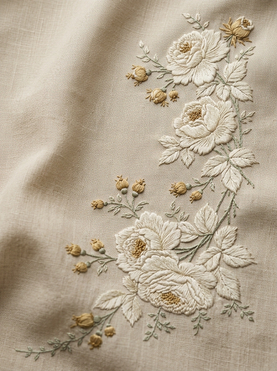 French Floral Table Linen Corner from French Embroidery & La Broderie Blanche Book 8, a digital embroidery design reference for machine embroidery designs, embroidery patterns and corner embroidery.