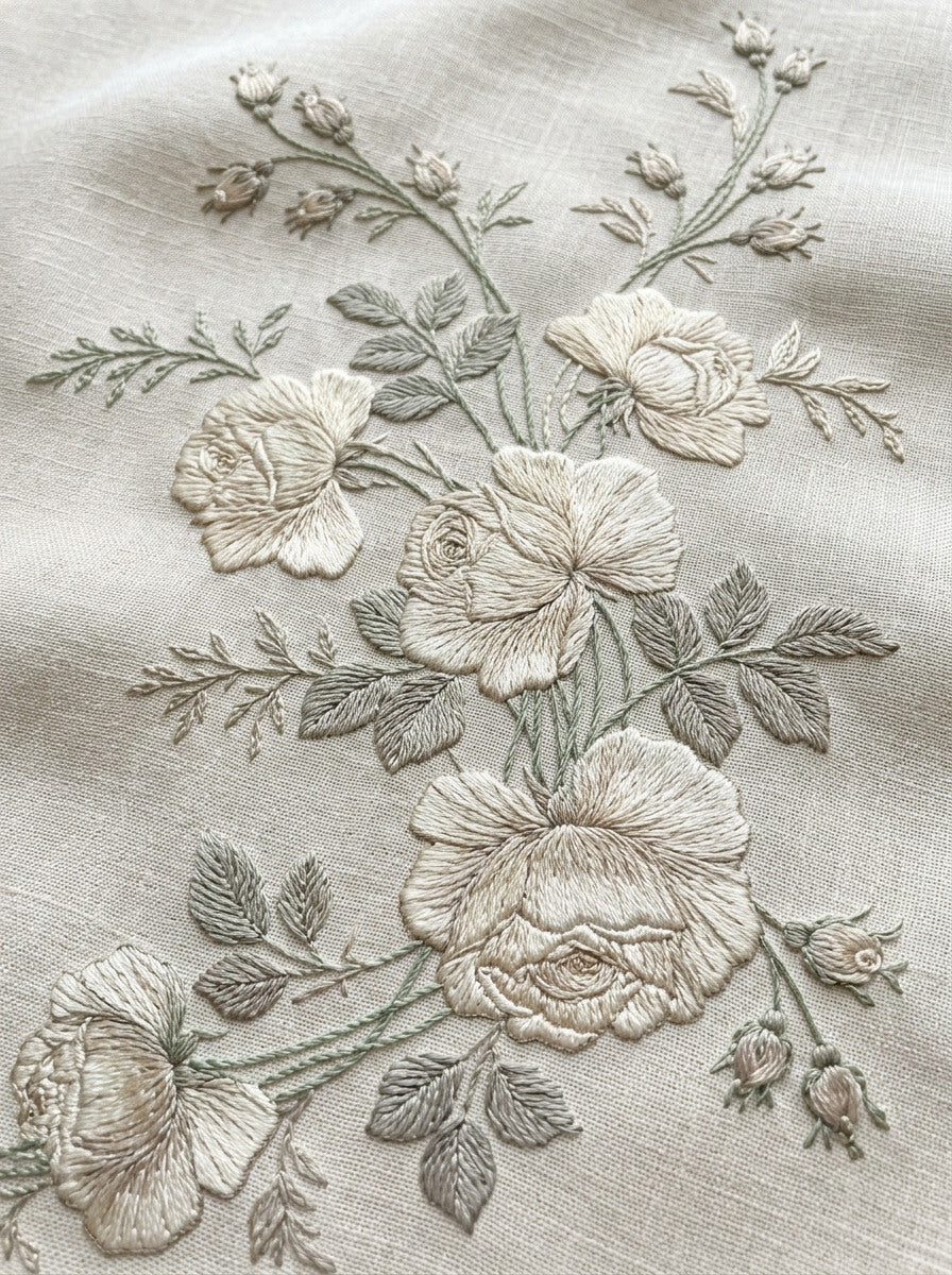 French Floral Table Linen Corner from French Embroidery & La Broderie Blanche Book 5, a digital embroidery design reference for machine embroidery designs, embroidery patterns and corner embroidery.