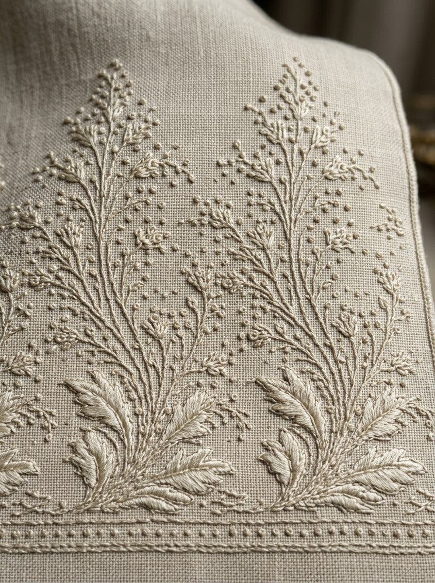 French Guest Room Linen Border from French Embroidery & La Broderie Blanche Book 5, a digital embroidery design reference for machine embroidery designs, embroidery patterns and border and edge embroidery.