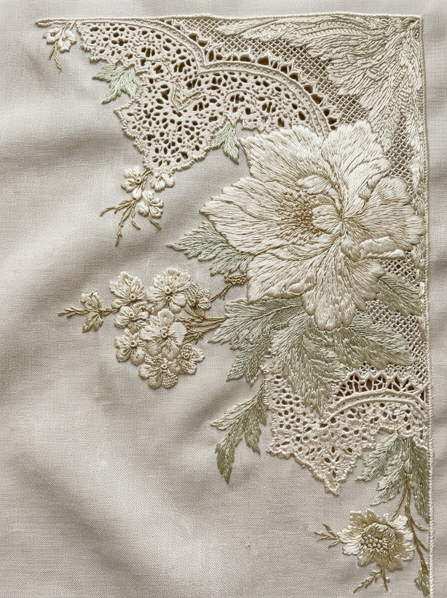 French Household Linen Placement Plate from French Embroidery & La Broderie Blanche Book 4, a digital embroidery design reference for machine embroidery designs, embroidery patterns and lace and broderie details.