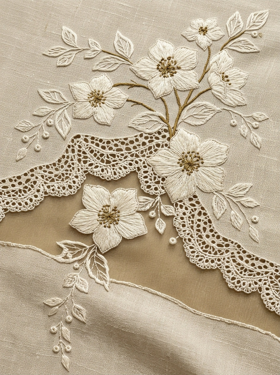 French Napkin Corner French Embroidery from French Embroidery & La Broderie Blanche Book 7, a digital embroidery design reference for machine embroidery designs, embroidery patterns and corner embroidery.