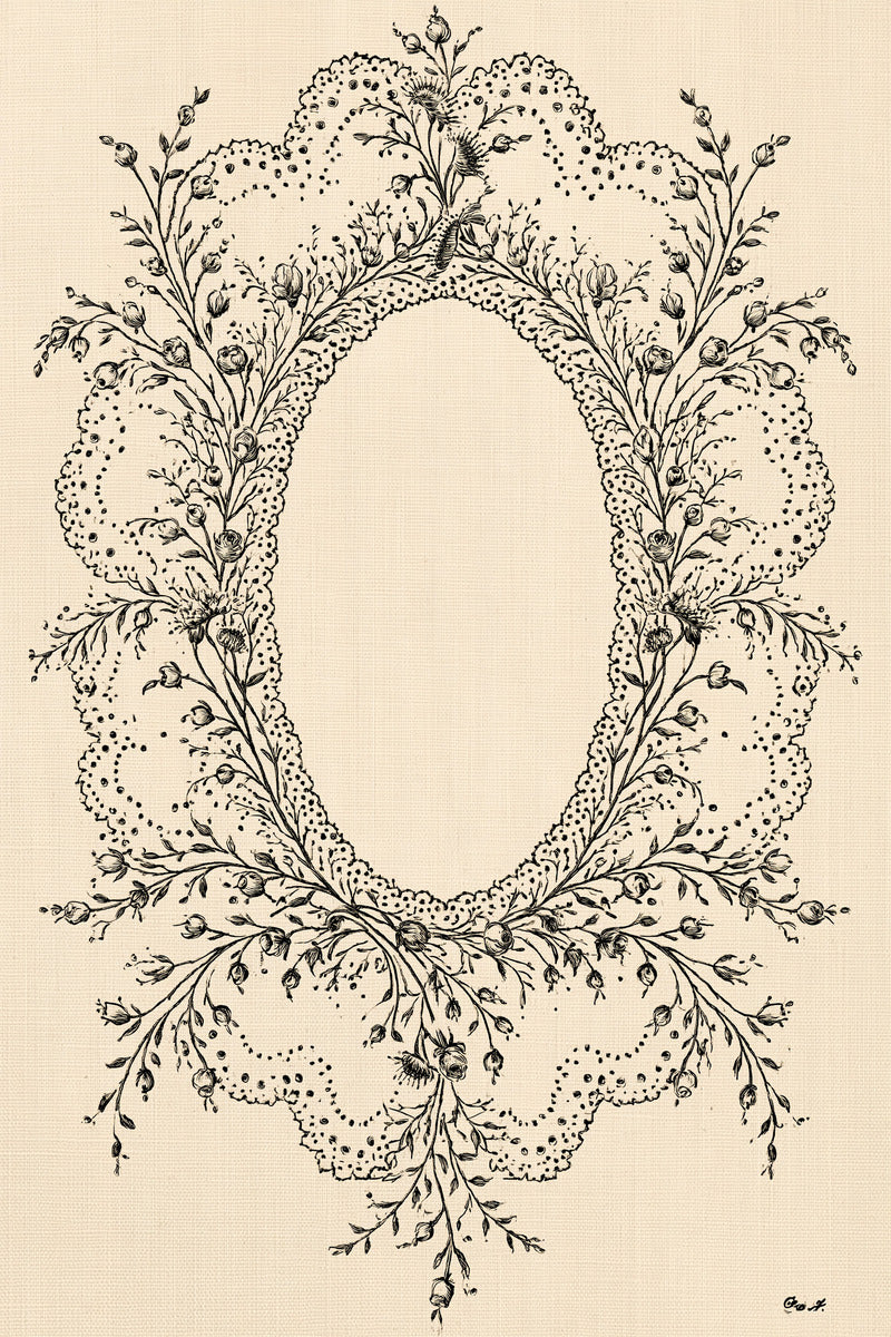 French Pillow Front Monogram Frame from French Embroidery & La Broderie Blanche Book 2, a digital embroidery design reference for machine embroidery designs, embroidery patterns and frames and monogram spaces.