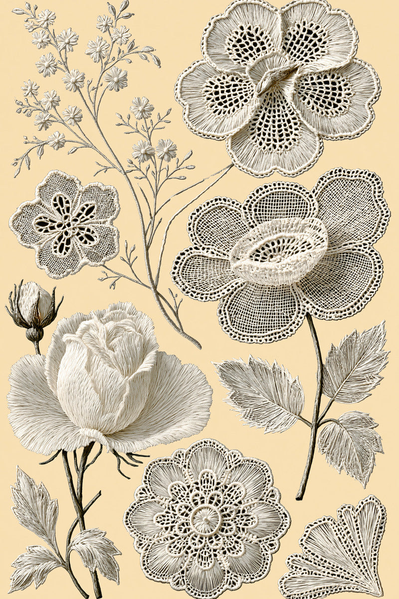 French Whitework Floral Collection Plate from French Embroidery & La Broderie Blanche Book 8, a digital embroidery design reference for machine embroidery designs, embroidery patterns and lace and broderie details.