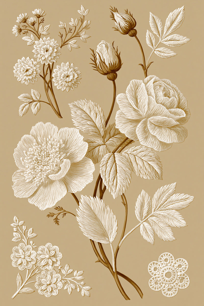 French Whitework Floral Motif Set from French Embroidery & La Broderie Blanche Book 1, a digital embroidery design reference for machine embroidery designs, embroidery patterns and lace and broderie details.