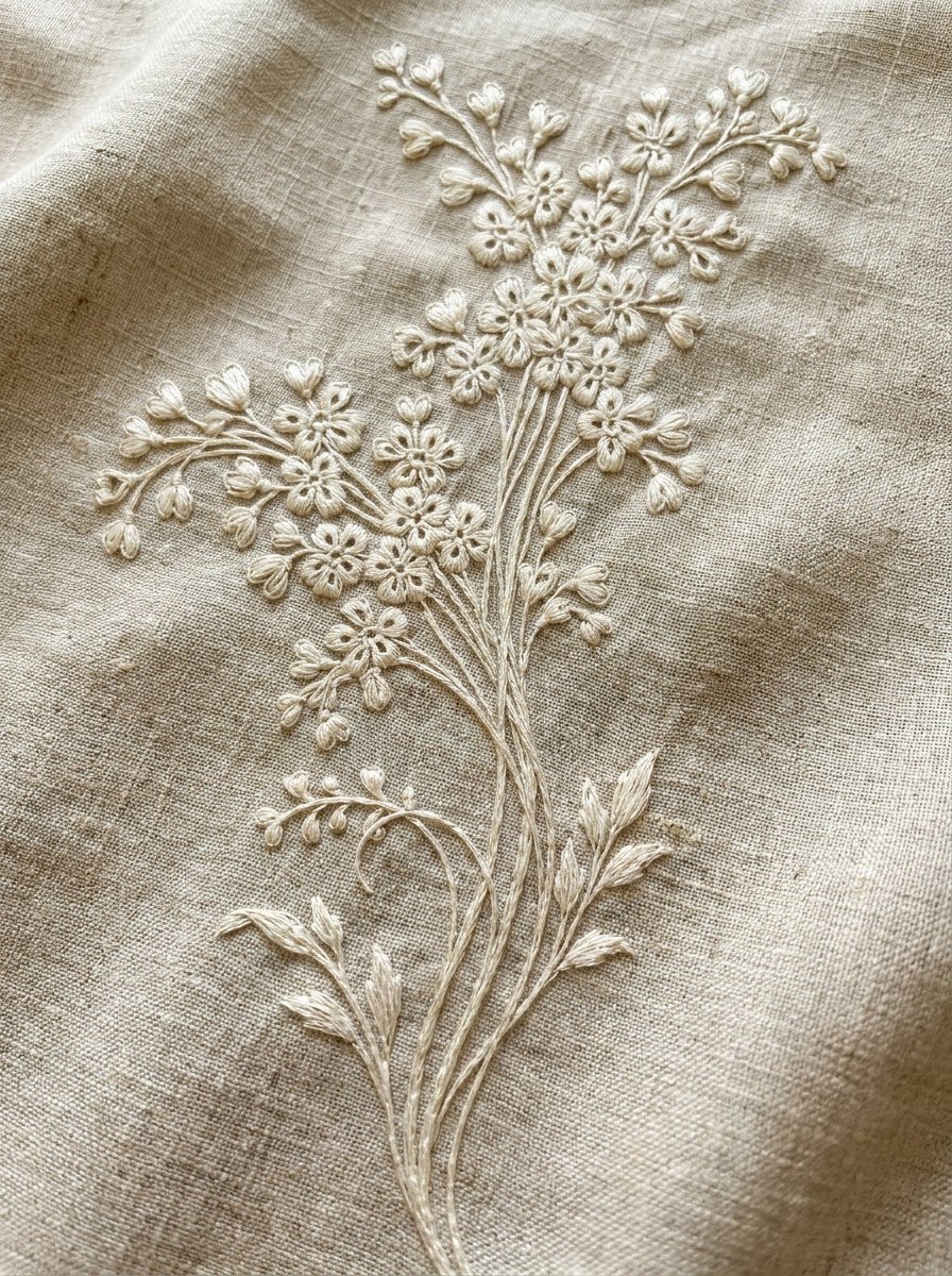 French Whitework Floral Sprig French from French Embroidery & La Broderie Blanche Book 2, a digital embroidery design reference for machine embroidery designs, embroidery patterns and lace and broderie details.