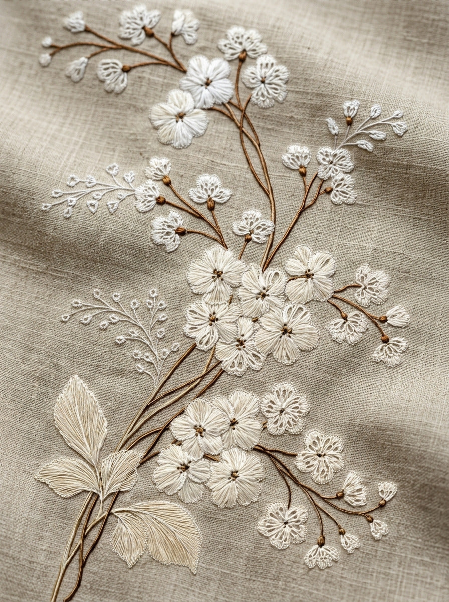 French Whitework Floral Sprig French from French Embroidery & La Broderie Blanche Book 8, a digital embroidery design reference for machine embroidery designs, embroidery patterns and lace and broderie details.