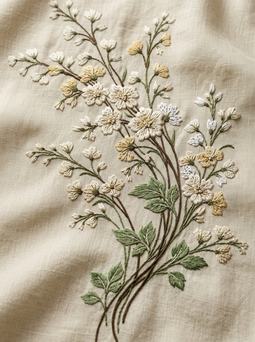 French Whitework Floral Sprig French from French Embroidery & La Broderie Blanche Book 5, a digital embroidery design reference for machine embroidery designs, embroidery patterns and lace and broderie details.
