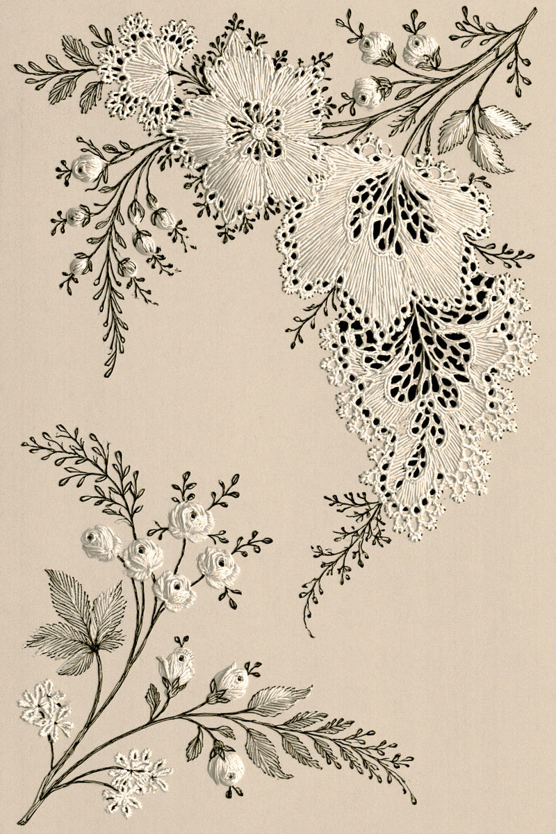 French Whitework Motif System Plate from French Embroidery & La Broderie Blanche Book 5, a digital embroidery design reference for machine embroidery designs, embroidery patterns and lace and broderie details.