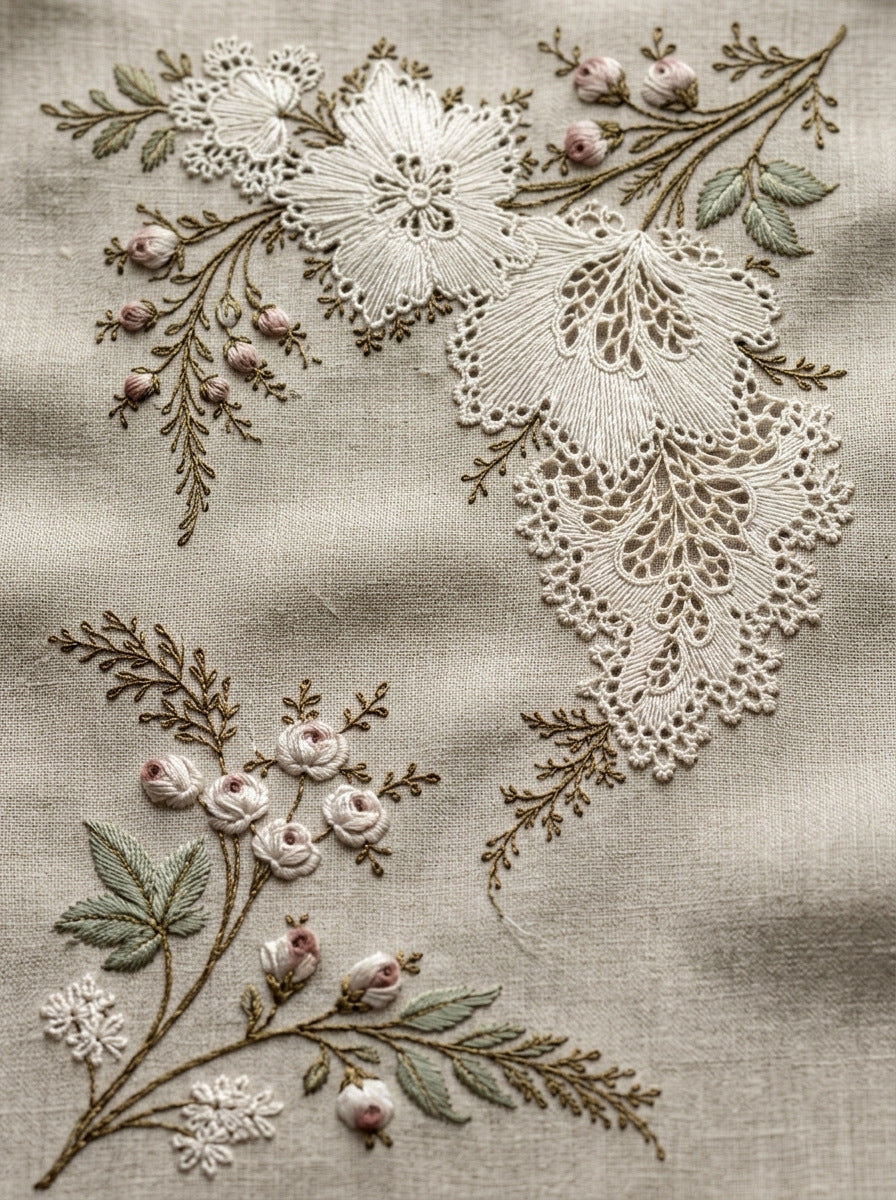 French Whitework Motif System Plate from French Embroidery & La Broderie Blanche Book 5, a digital embroidery design reference for machine embroidery designs, embroidery patterns and lace and broderie details.