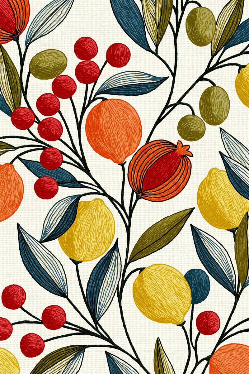 Fruit And Leaf Kitchen Motif 02 from Napkins, Table Runners & Kitchen Linens Book 2, a digital embroidery design reference for machine embroidery designs, embroidery patterns and border and edge embroidery.