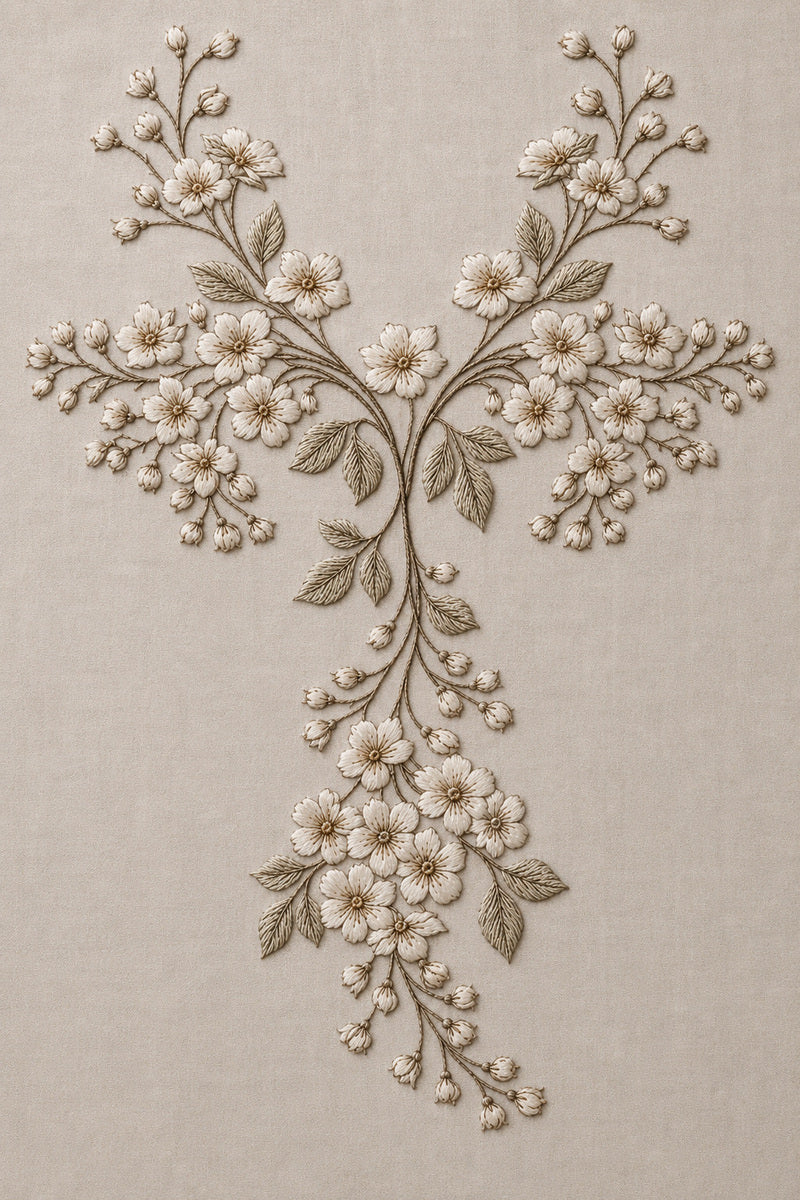 Full Botanical Garment Placement Plate 03 from Neckline & Collar Embroidery Designs Book 2, a digital embroidery design reference for machine embroidery designs, embroidery patterns and lace and broderie details.