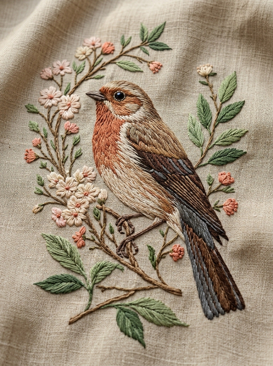 Garden Bird Medallion Birds Embroidery from Birds Embroidery Book 1, a digital embroidery design reference for machine embroidery designs, embroidery patterns and botanical and floral embroidery.
