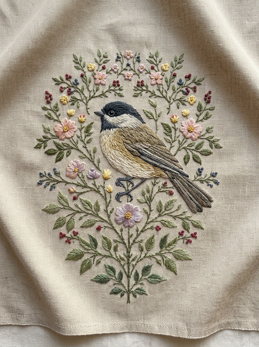 Garden Bird Medallion Birds Embroidery from Birds Embroidery Book 2, a digital embroidery design reference for machine embroidery designs, embroidery patterns and botanical and floral embroidery.