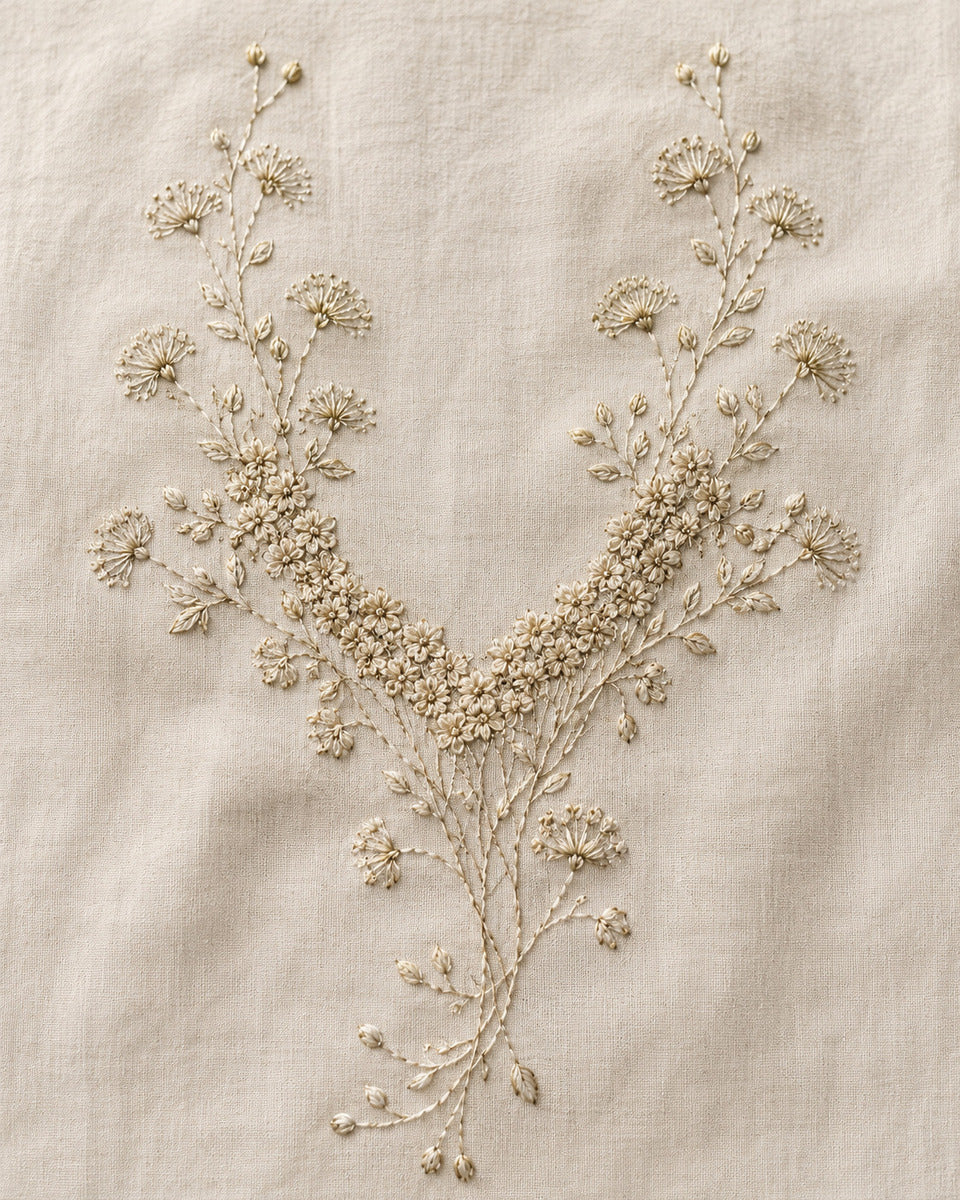 Garden Collar And Shoulder Composition 02 from Neckline & Collar Embroidery Designs Book 4, a digital embroidery design reference for machine embroidery designs, embroidery patterns and garment placement ideas.