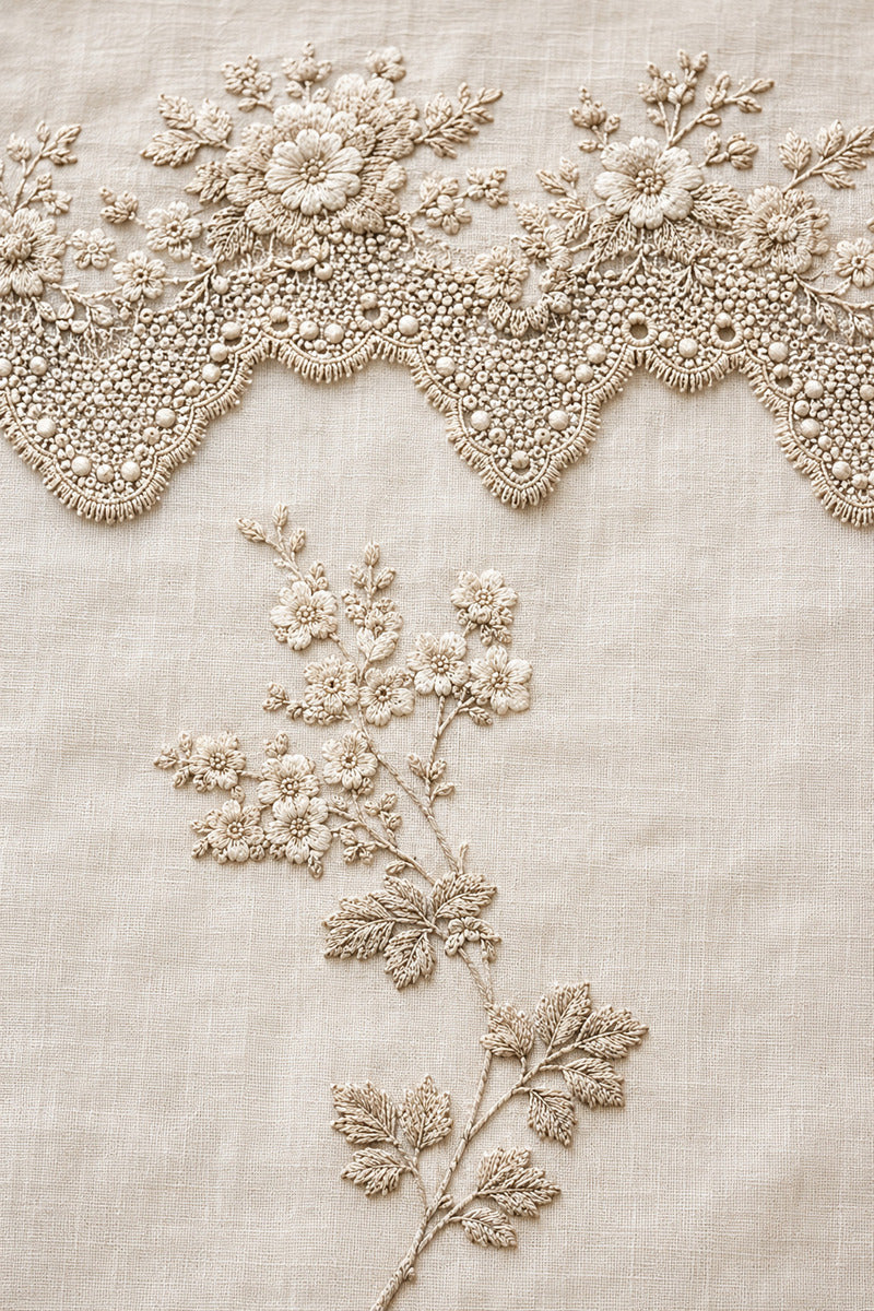 Garden Lace Border 1 from Botanical Embroidery Designs Book 3, a digital embroidery design reference for machine embroidery designs, embroidery patterns and border and edge embroidery.