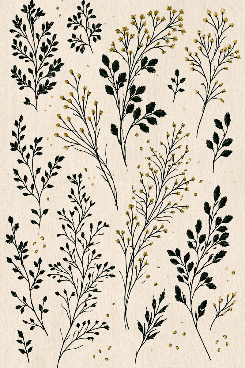 Garment Botanical Sprig Library Plate 02 from Botanical Sprig Library Book 3, a digital embroidery design reference for machine embroidery designs, embroidery patterns and garment placement ideas.