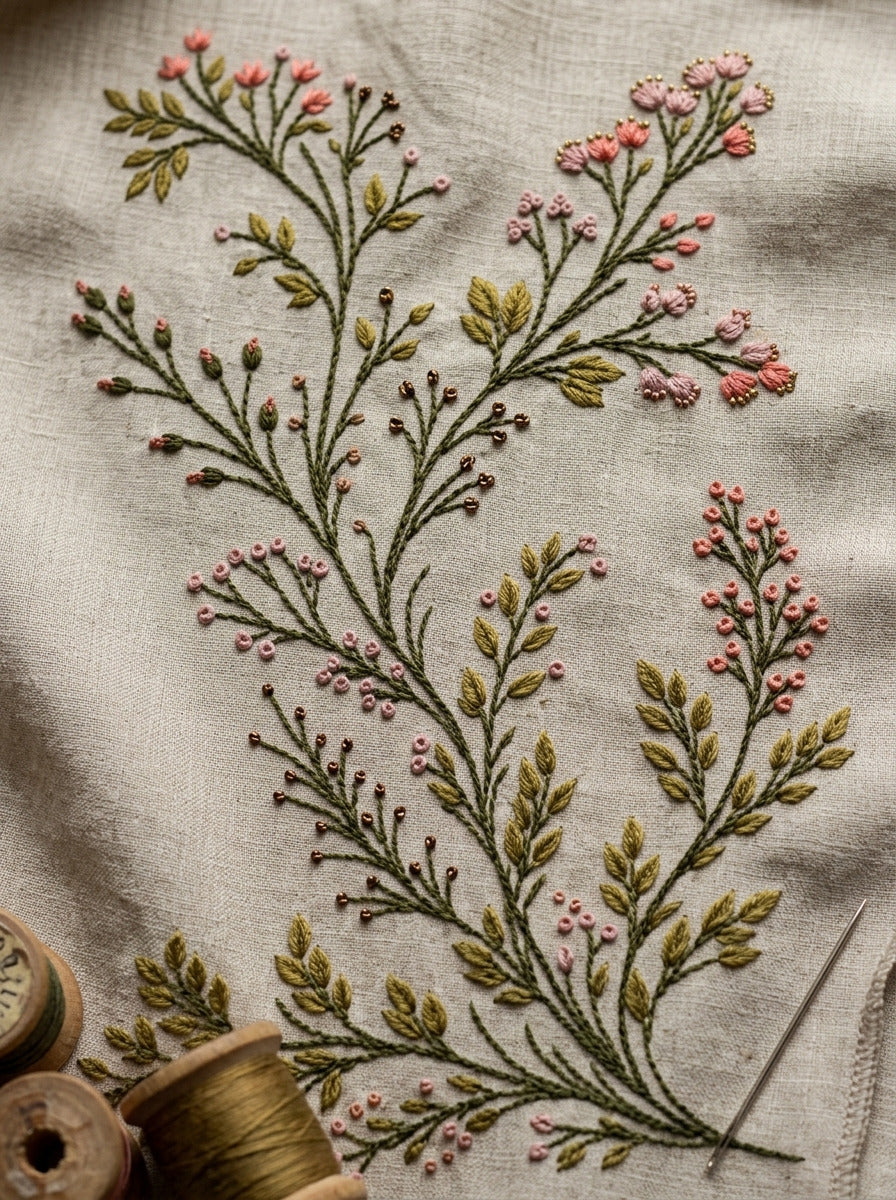 Garment Botanical Sprig Library Plate 02 from Botanical Sprig Library Book 4, a digital embroidery design reference for machine embroidery designs, embroidery patterns and garment placement ideas.