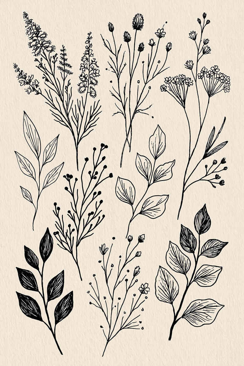 Garment Botanical Sprig Library Plate from Botanical Sprig Library Book 3, a digital embroidery design reference for machine embroidery designs, embroidery patterns and garment placement ideas.