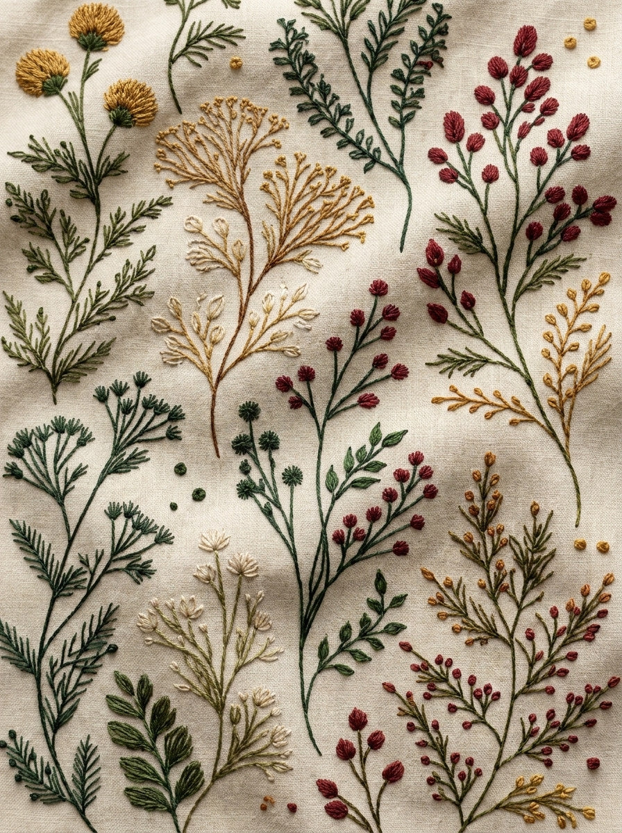 Garment Botanical Sprig Library Plate from Botanical Sprig Library Book 2, a digital embroidery design reference for machine embroidery designs, embroidery patterns and garment placement ideas.