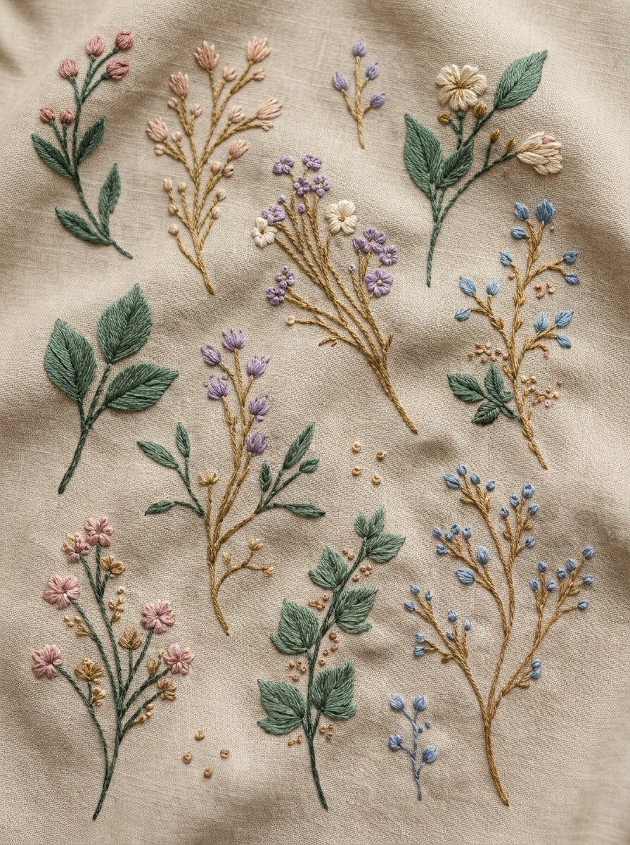 Digital PDF embroidery design bundle cover preview for Botanical Garden Archive Bundle 1, featuring curated embroidery patterns, motif library references and textile design… - preview 23
