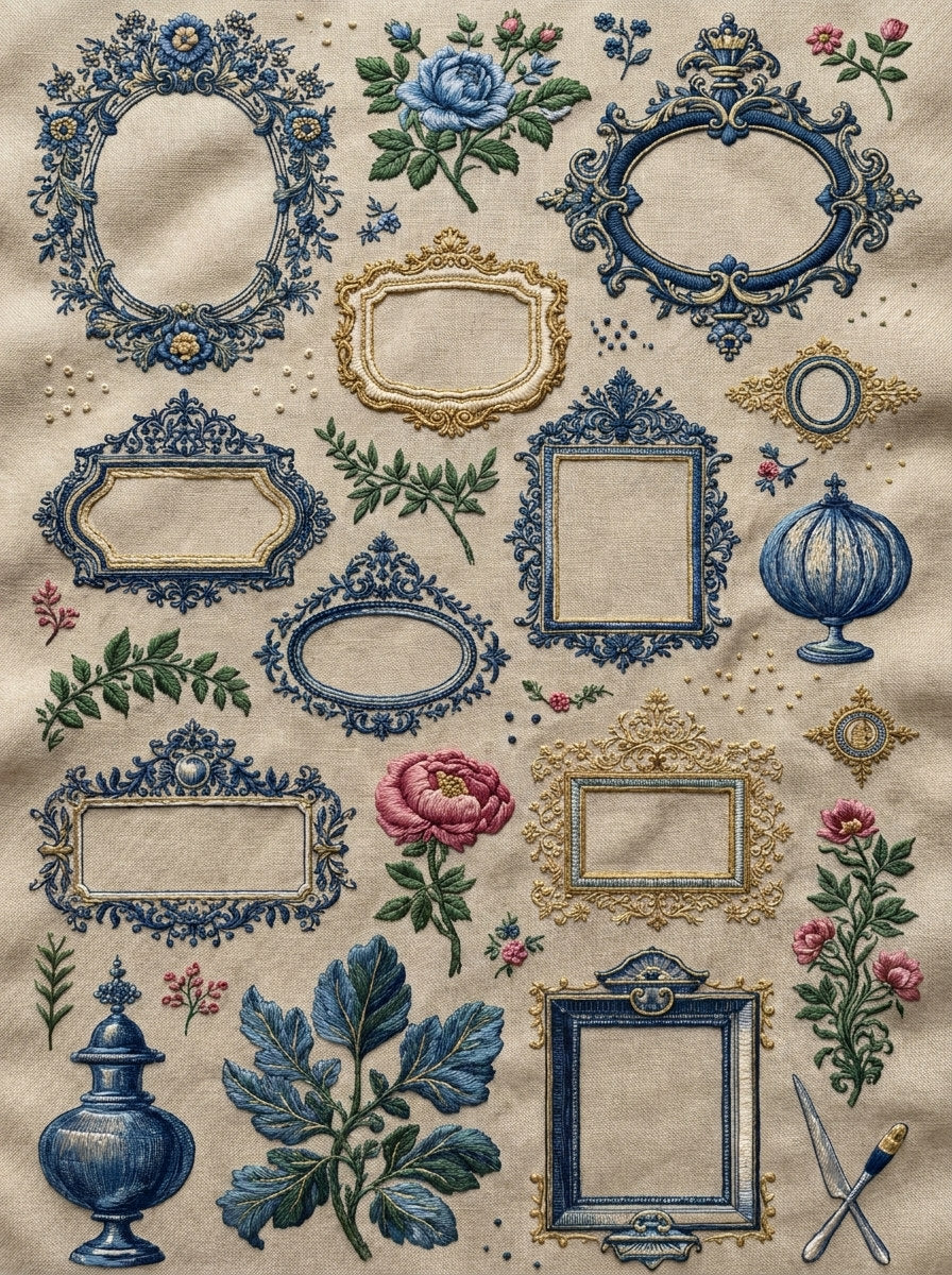 Garment Monogram And Label Library from Jacket Backs & Shirt Fronts Embroidery Book 3, a digital embroidery design reference for machine embroidery designs, embroidery patterns and frames and monogram spaces.
