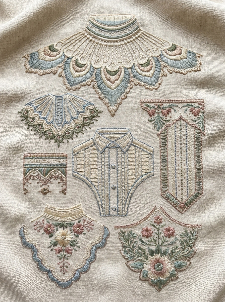 Garment Outline Library Plate Backstitch from Backstitch & Outline Designs Book 2, a digital embroidery design reference for machine embroidery designs, embroidery patterns and garment placement ideas.