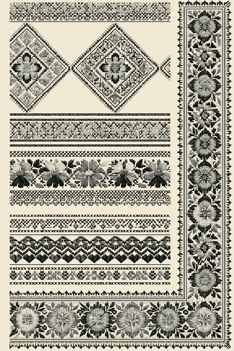 Geometric Folk Border Set from Hungarian & Slavic Embroidery Motifs Book 3, a digital embroidery design reference for machine embroidery designs, embroidery patterns and border and edge embroidery.