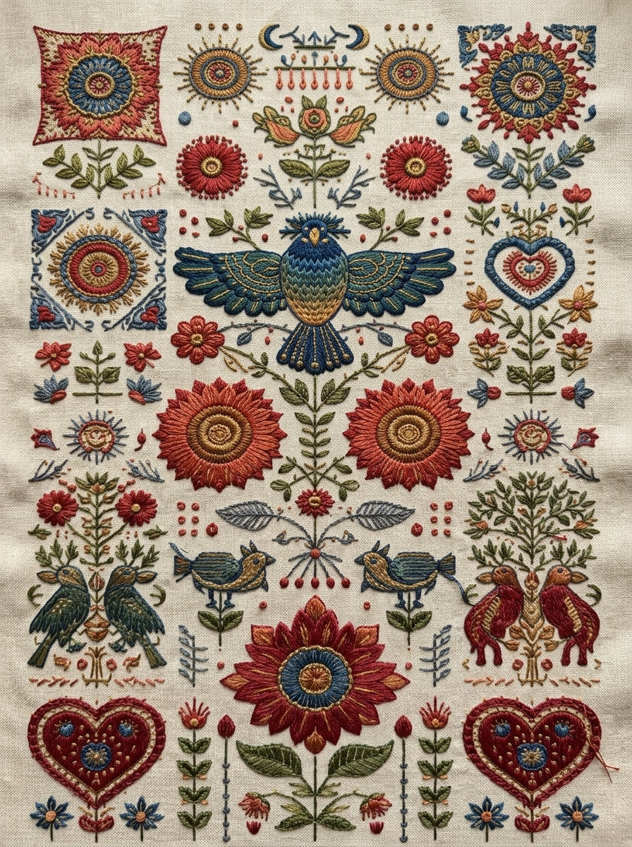 Global Folk Art Embroidery Pattern 5 from Global Folk Art Embroidery Book 3, a digital embroidery design reference for machine embroidery designs, embroidery patterns and embroidery design reference.