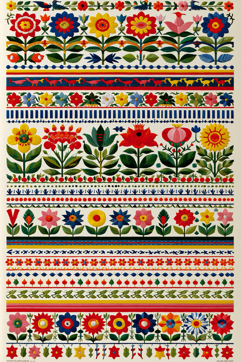 Global Folk Border Library Plate from Global Folk Art Embroidery Book 1, a digital embroidery design reference for machine embroidery designs, embroidery patterns and border and edge embroidery.