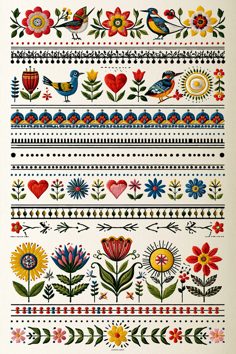Global Folk Border Library Plate from Global Folk Art Embroidery Book 2, a digital embroidery design reference for machine embroidery designs, embroidery patterns and border and edge embroidery.
