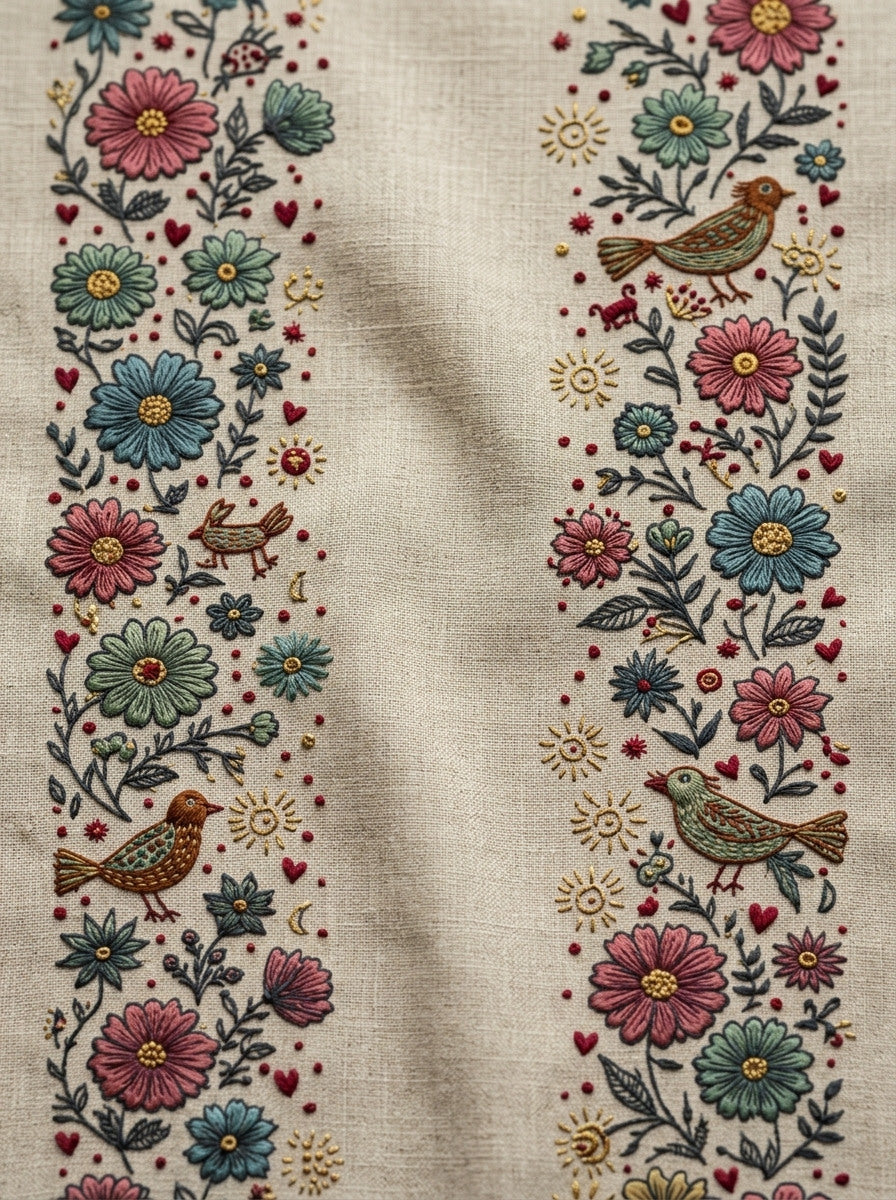 Global Folk Home Linen Border from Global Folk Art Embroidery Book 4, a digital embroidery design reference for machine embroidery designs, embroidery patterns and border and edge embroidery.