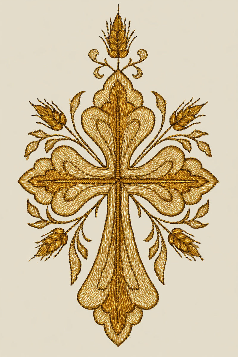 Goldwork Inspired Cross Ornament from Church Embroidery & Sacred Ornament Book 2, a digital embroidery design reference for machine embroidery designs, embroidery patterns and embroidery design reference.