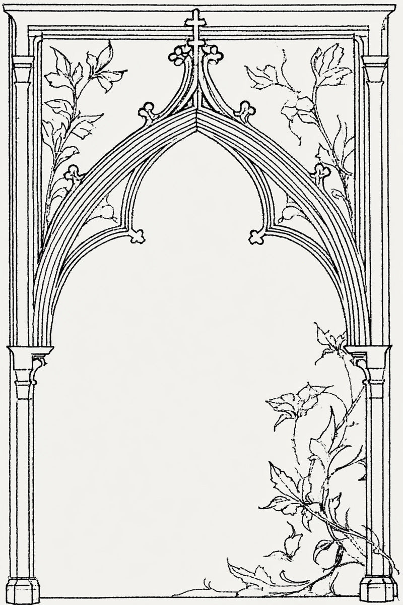 Gothic Arch Corner Frame 02 from Church Embroidery & Sacred Ornament Book 3, a digital embroidery design reference for machine embroidery designs, embroidery patterns and corner embroidery.