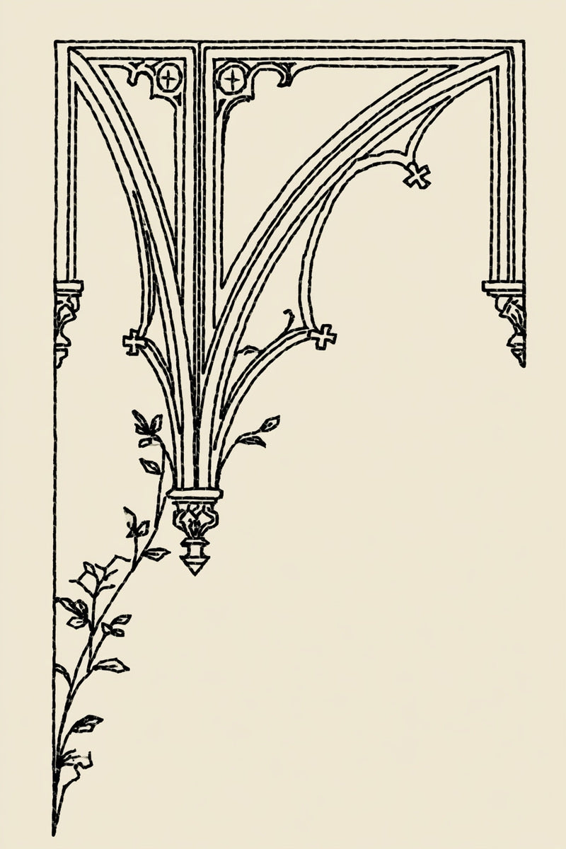 Gothic Arch Corner Frame from Church Embroidery & Sacred Ornament Book 2, a digital embroidery design reference for machine embroidery designs, embroidery patterns and corner embroidery.