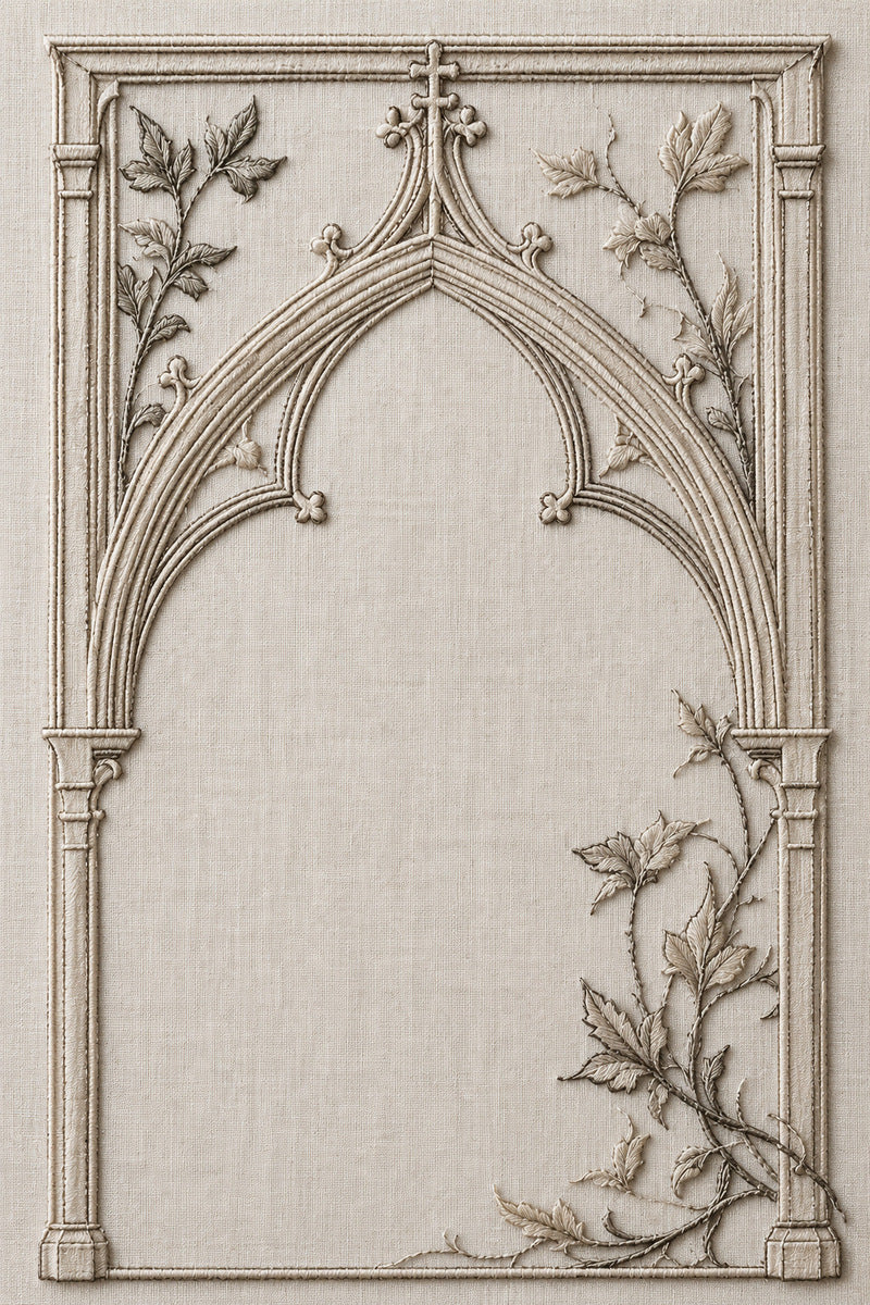 Gothic Arch Corner Frame from Church Embroidery & Sacred Ornament Book 3, a digital embroidery design reference for machine embroidery designs, embroidery patterns and corner embroidery.