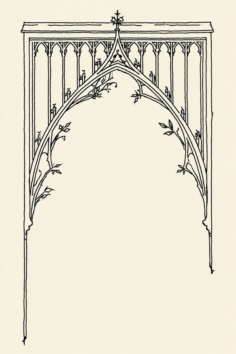 Gothic Arch Corner Frame from Church Embroidery & Sacred Ornament Book 4, a digital embroidery design reference for machine embroidery designs, embroidery patterns and corner embroidery.